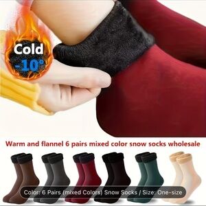 Women's Fleece-Lined Casual Snow Socks - Burgundy (6 Pairs)